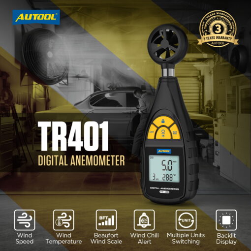 AUTOOL TR401 Digital Anemometer, Handheld Wind Speed Meter For Measuring Wind Speed, Temperature In Automotive Air Conditioning System - Image 2