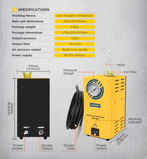AUTOOL SDT202 EVAP System & Pipe Smoke Leak Detector - Image 3