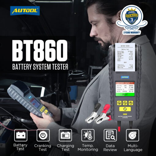AUTOOL BT860 Battery Tester with Temperature Monitoring - Image 2