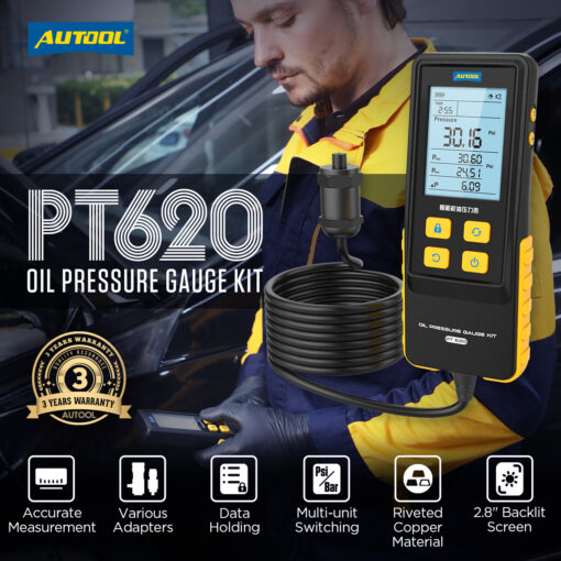 AUTOOL PT620 Engine Oil Pressure Gauge with Digital Display - Image 2