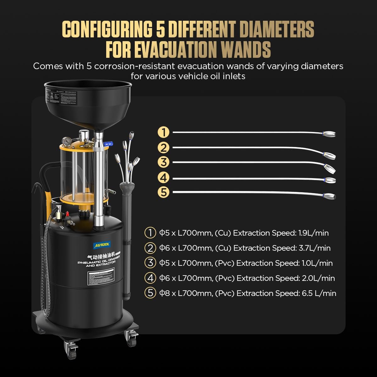 OD720 AUTOOL Pneumatic CAR Engine Oil Drainer and Extractor With 70Ltr Tank - Image 4