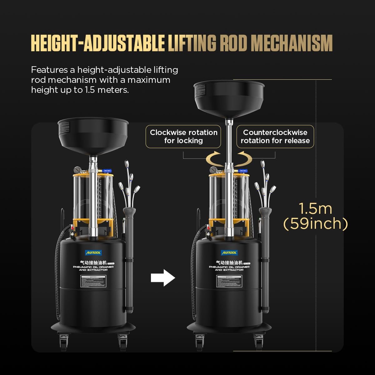 OD720 AUTOOL Pneumatic CAR Engine Oil Drainer and Extractor With 70Ltr Tank - Image 5