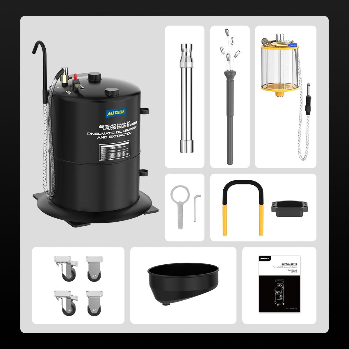 OD720 AUTOOL Pneumatic CAR Engine Oil Drainer and Extractor With 70Ltr Tank - Image 7