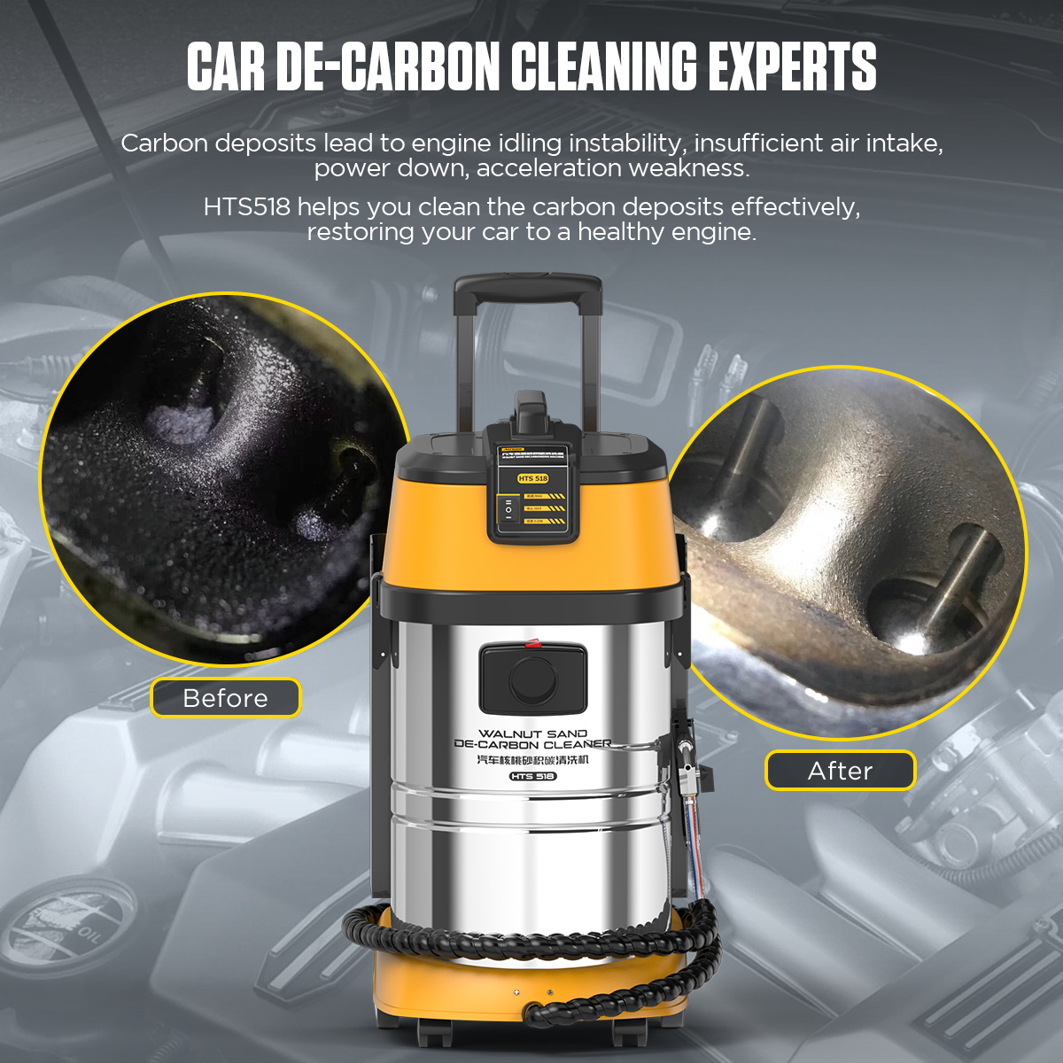 HTS518 AUTOOL Walnut Sand Engine & Intake valve Carbon Cleaning Machine For Petro/Diesel Cars - Image 2