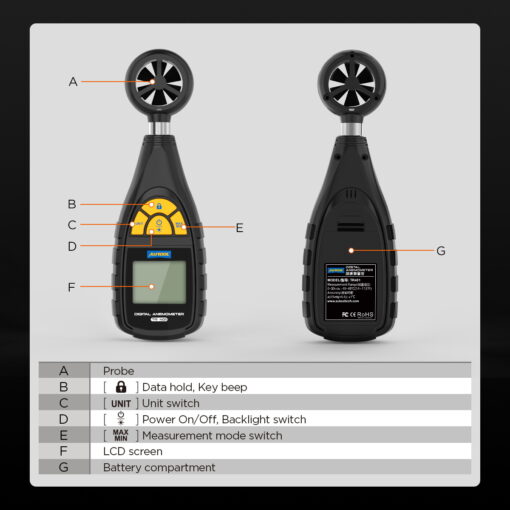 AUTOOL TR401 Digital Anemometer, Handheld Wind Speed Meter For Measuring Wind Speed, Temperature In Automotive Air Conditioning System - Image 3
