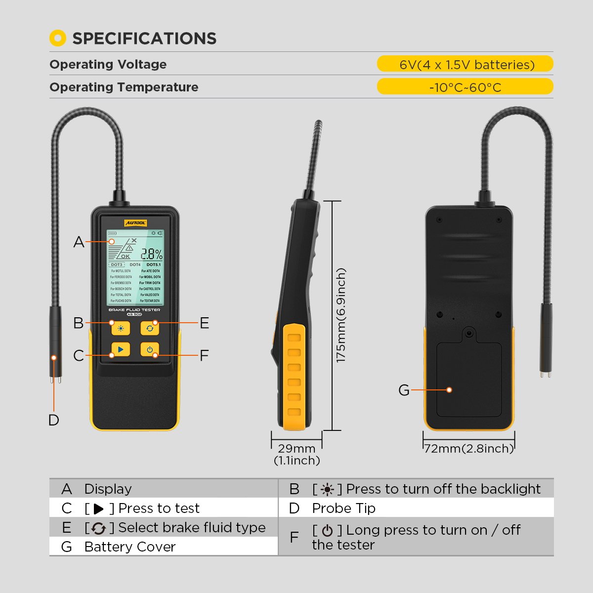 AS502 AUTOOL Digital Car Brake Fluid Quality Tester - Image 9