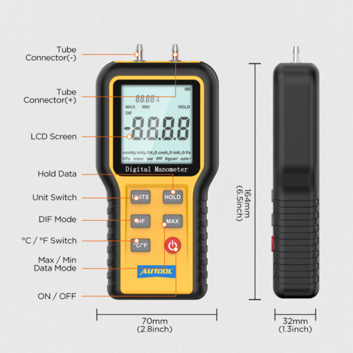 AUTOOL Digital Differential Manometer Hand-held Air Pressure Gauge Negative Vacuum Press Gauge Meter - Image 2