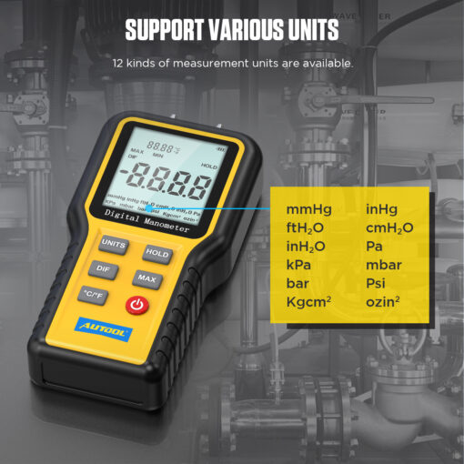 AUTOOL Digital Differential Manometer Hand-held Air Pressure Gauge Negative Vacuum Press Gauge Meter - Image 4