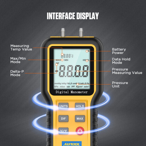 AUTOOL Digital Differential Manometer Hand-held Air Pressure Gauge Negative Vacuum Press Gauge Meter - Image 5