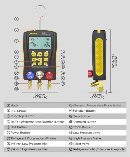 AUTOOL LM120 AC Manifold Gauge Refrigerant Identifier - Image 2