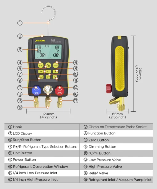 AUTOOL LM120+ Refrigerant Gauges Digital Hvac Gauges - Image 4
