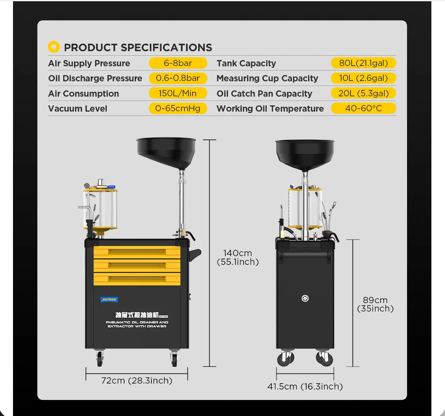 AUTOOL OD760 Pneumatic Car Engine Oil Drain and Oil Extractor With All Wrench - Image 10
