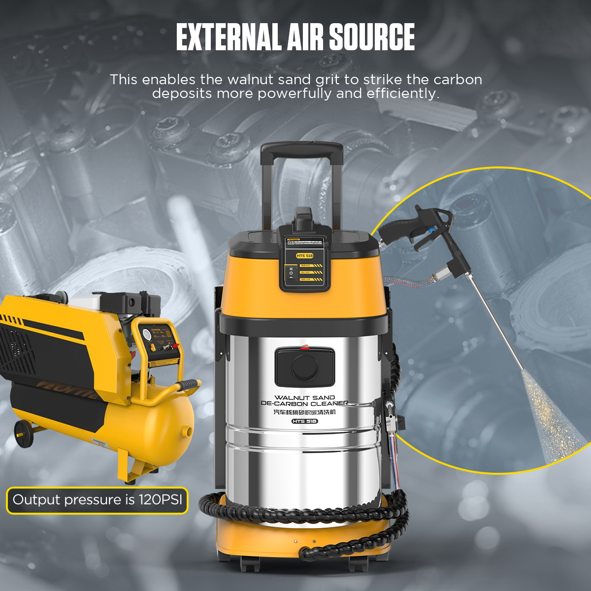 HTS518 AUTOOL Walnut Sand Engine & Intake valve Carbon Cleaning Machine For Petro/Diesel Cars - Image 5