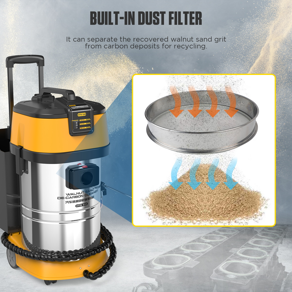 HTS518 AUTOOL Walnut Sand Engine & Intake valve Carbon Cleaning Machine For Petro/Diesel Cars - Image 6