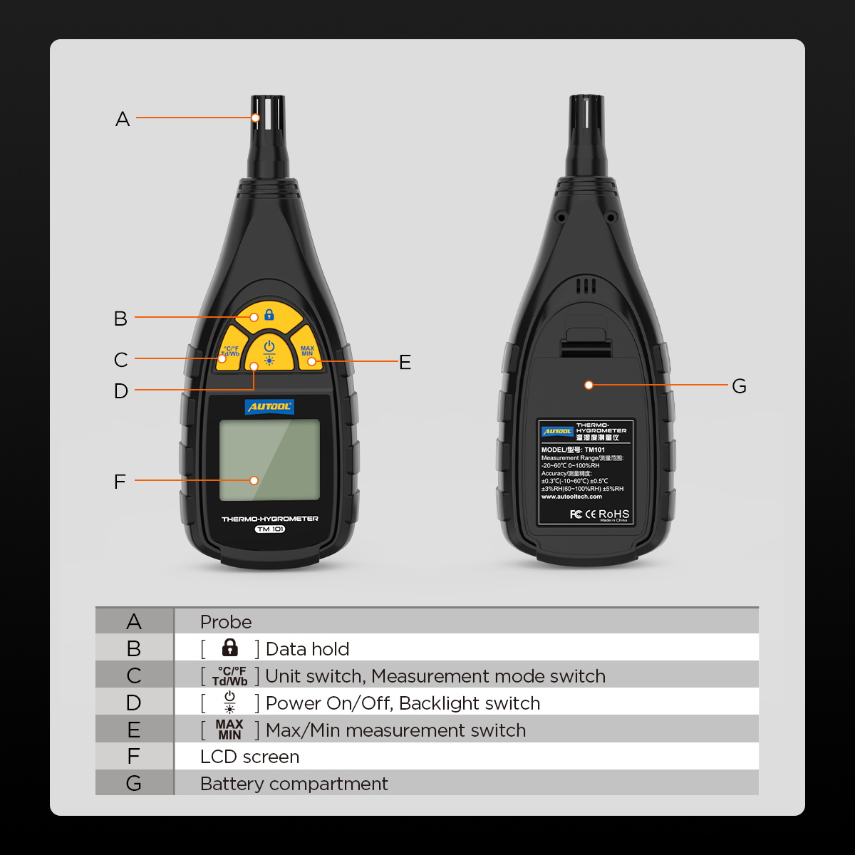 AUTOOL TM101 Thermo-Hvgrometer Temperature and Humidity Sensor - Image 9