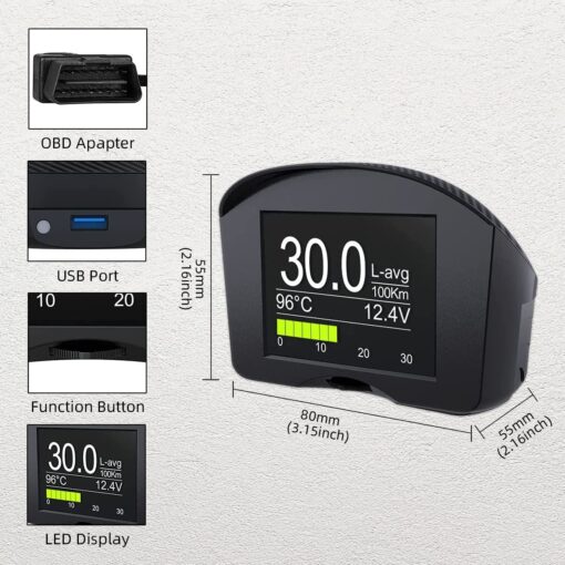 Autool Car OBD Head-Up Display X50 Plus Multi-Function Smart Digital Meter & Alarm Fault Code Water Temp. - Image 3