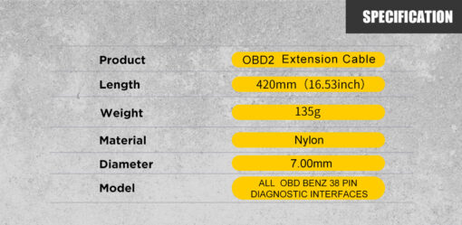 AUTOOL 42 CM Car OBD2 Reinforced Nylon Extension Cord 38PIN TO 16PIN Male to Female Cable for Benz - Image 9