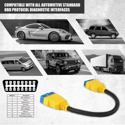 AUTOOL 36CM Car OBD2 Reinforced Nylon Extension Cord Male to Female Cable for Launch Easydiag/THINKDIAG/THINKDRIVER/ELM327 Cable - Image 3