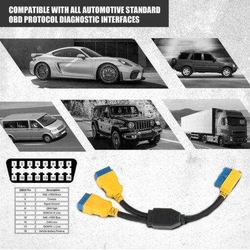 AUTOOL 35CM Car OBD2 Cable Connector Car OBD2 Adapter 1 to 2 Splitter Wire 16pin OBDII Male to Female Extension Cord Connection - Image 4