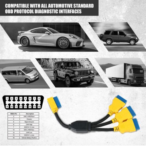 AUTOOL 35CM OBD2 Splitter Cable OBD2 Extend Cables 1 to 3 Converter Adapter 16pin OBDII Male to Female Extension Cord Connection - Image 3