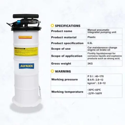 AUTOOL 6.5L 2 In 1 Polyethylene Automotive Liquid Oil Vacuum Pump Bleeder Pneumatic Fluid Manual Oil Extractor - Image 2