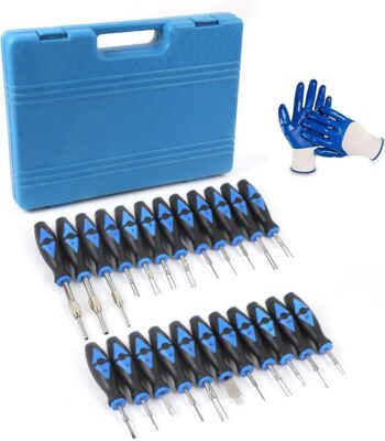 Terminal Removal Tool Kit 23PCS Terminal Ejector Kit Non-damage Wiring Harness Depinning Tool, Universal Electrical Connector Pin Removal Tool Kit with High-strength Stainless Steel Tip &Rubber Handle