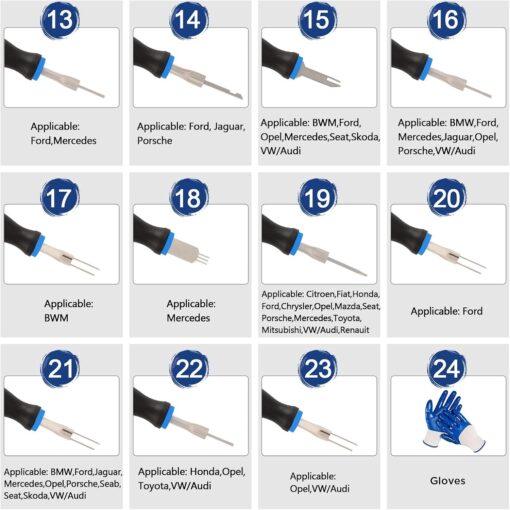 Terminal Removal Tool Kit 23PCS Terminal Ejector Kit Non-damage Wiring Harness Depinning Tool, Universal Electrical Connector Pin Removal Tool Kit with High-strength Stainless Steel Tip &Rubber Handle - Image 10