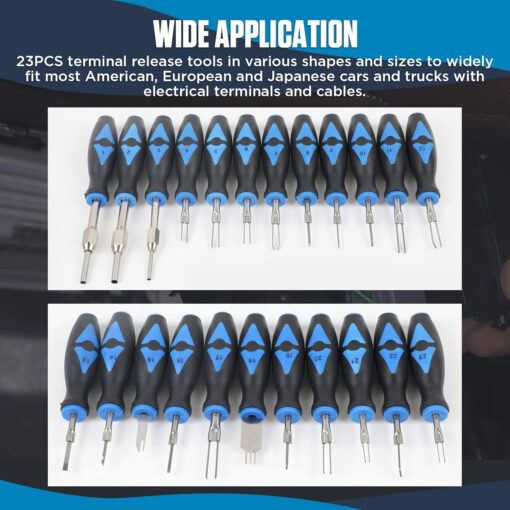 Terminal Removal Tool Kit 23PCS Terminal Ejector Kit Non-damage Wiring Harness Depinning Tool, Universal Electrical Connector Pin Removal Tool Kit with High-strength Stainless Steel Tip &Rubber Handle - Image 12