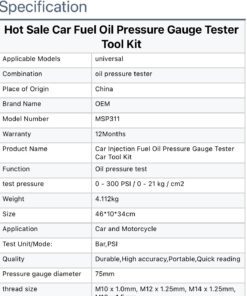autool msp311 tu 443 fuel pressure gauge for all models