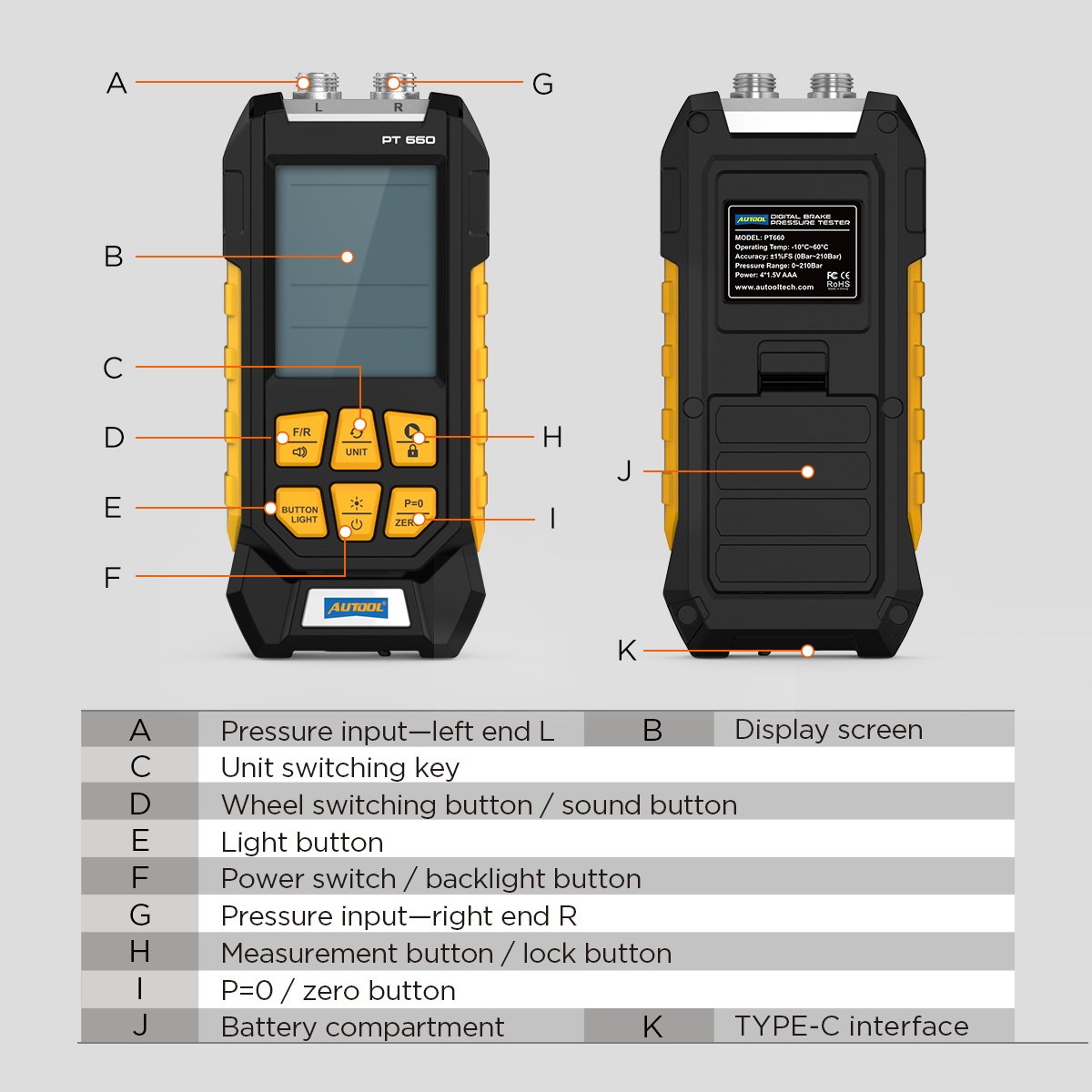 PT660 AUTOOL Digital Brake Pressure Gauge for brake system - Image 8