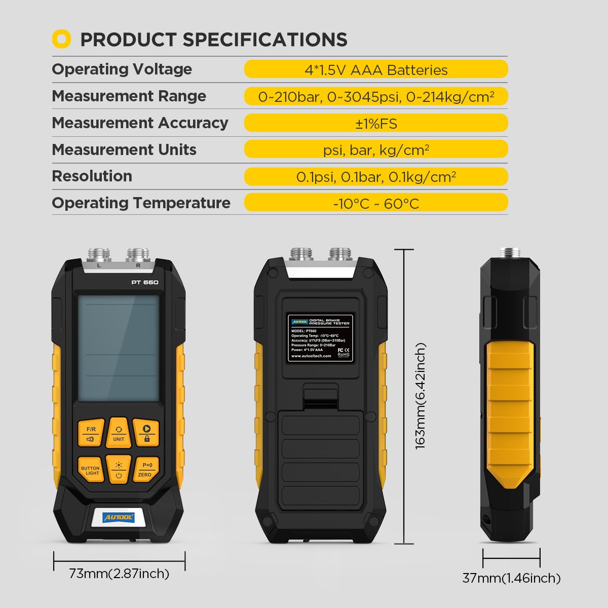 PT660 AUTOOL Digital Brake Pressure Gauge for brake system - Image 9