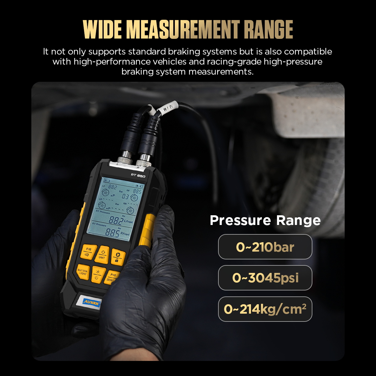 autool pt660 brake pressure gauge for brake system checking supports two channel