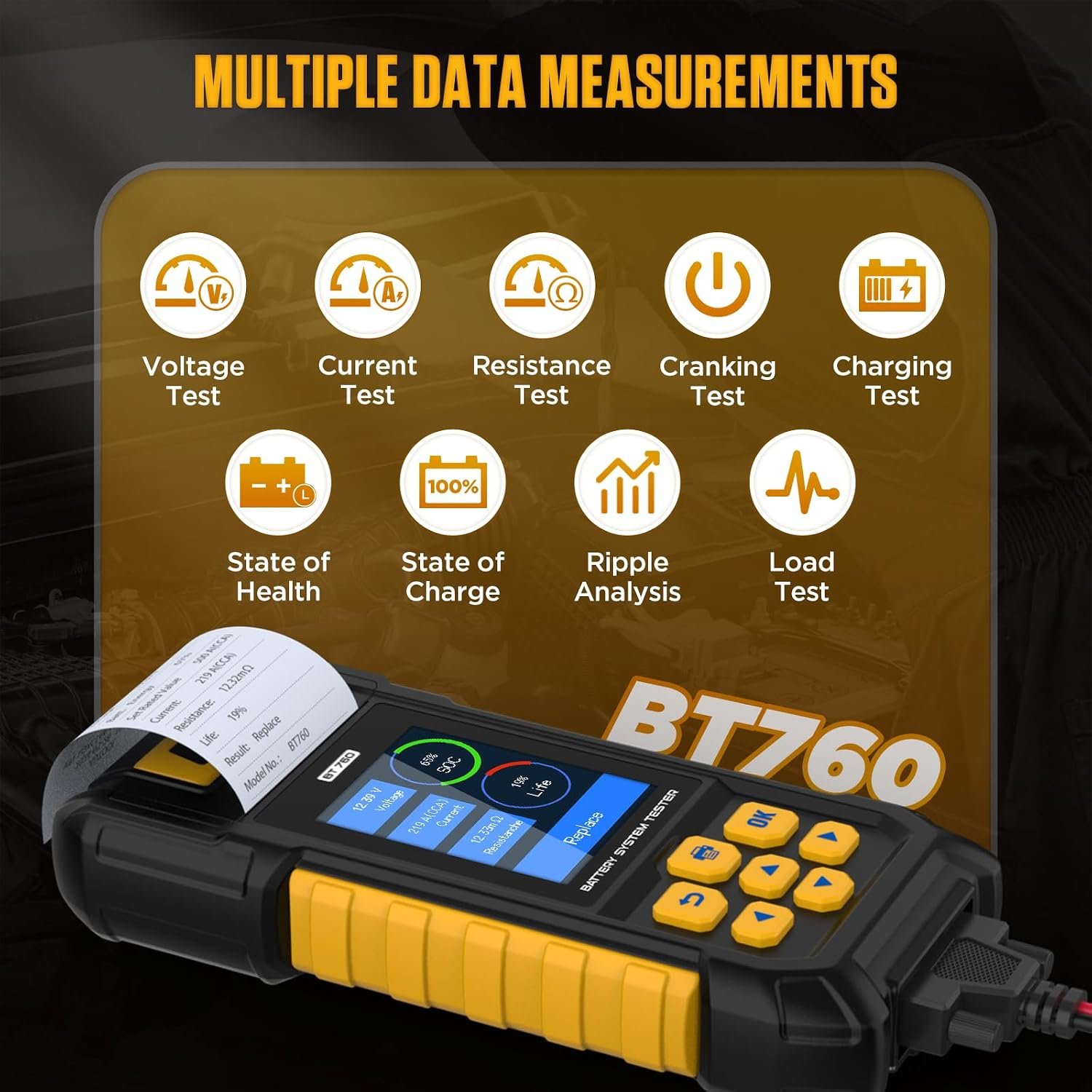 Automotive Battery Tester with Thermal Printer AUTOOL BT760 – 12V/24V Car & Motorcycle Battery Checker, Cranking & Charging Test, Reverse Polarity Protection, HD Color Display - Image 5
